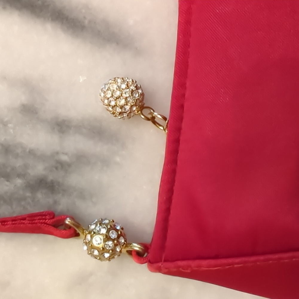 Vintage Valerie Stevens red satin Evening Bag With Jeweled Hardware - Picture 2 of 13